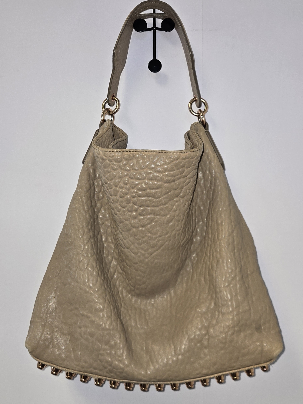 Alexander Wang Beige Textured Leather Shoulder Hobo with Gold Stud Trim